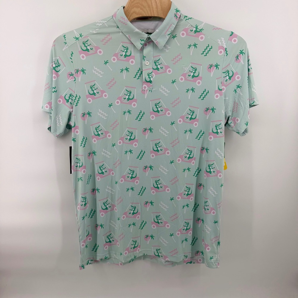 Tipsy Elves Golf Cart Gator Polo Shirt Mens XXL NWT Alligator All Over Print